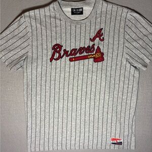 Men's Atlanta Braves New Era Grey Throwback Pinstripe T-Shirt Size XL